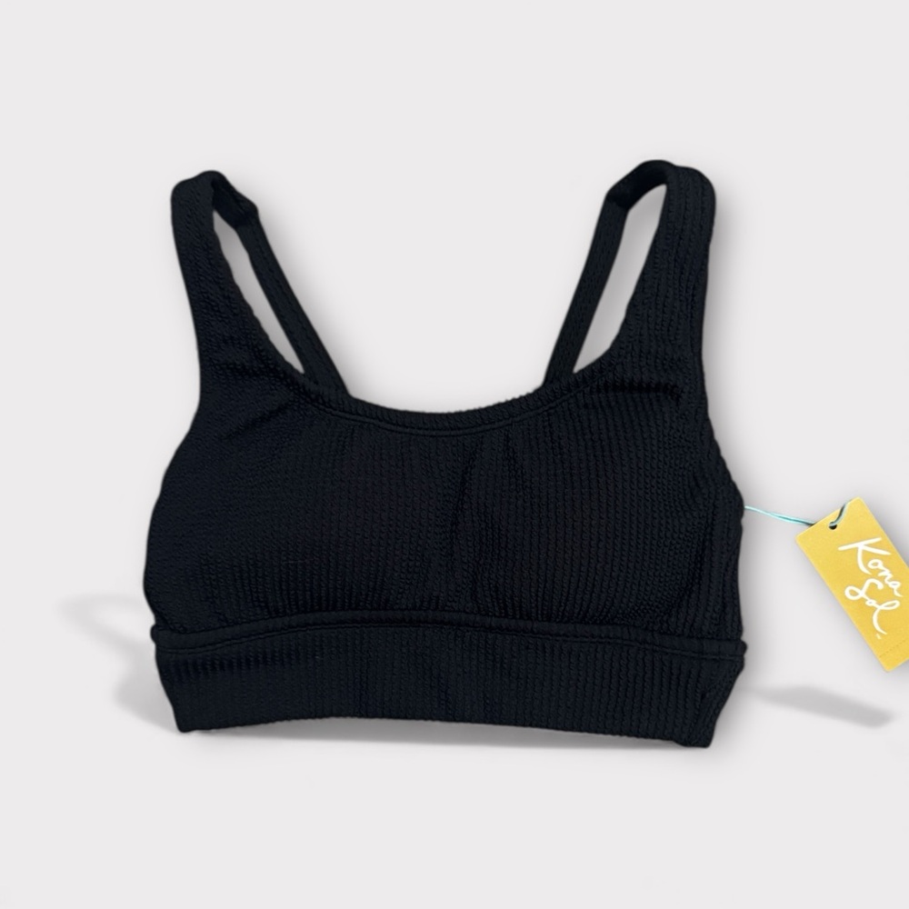 Kona Sol Black Textured Swim Top Size S 4–6 NWT
